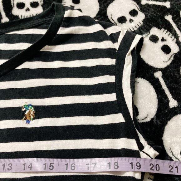 U.S. POLO ASSN. Black white horizontal striped scoop neck t-shirt ~ LARGE XL tee - Picture 8 of 14